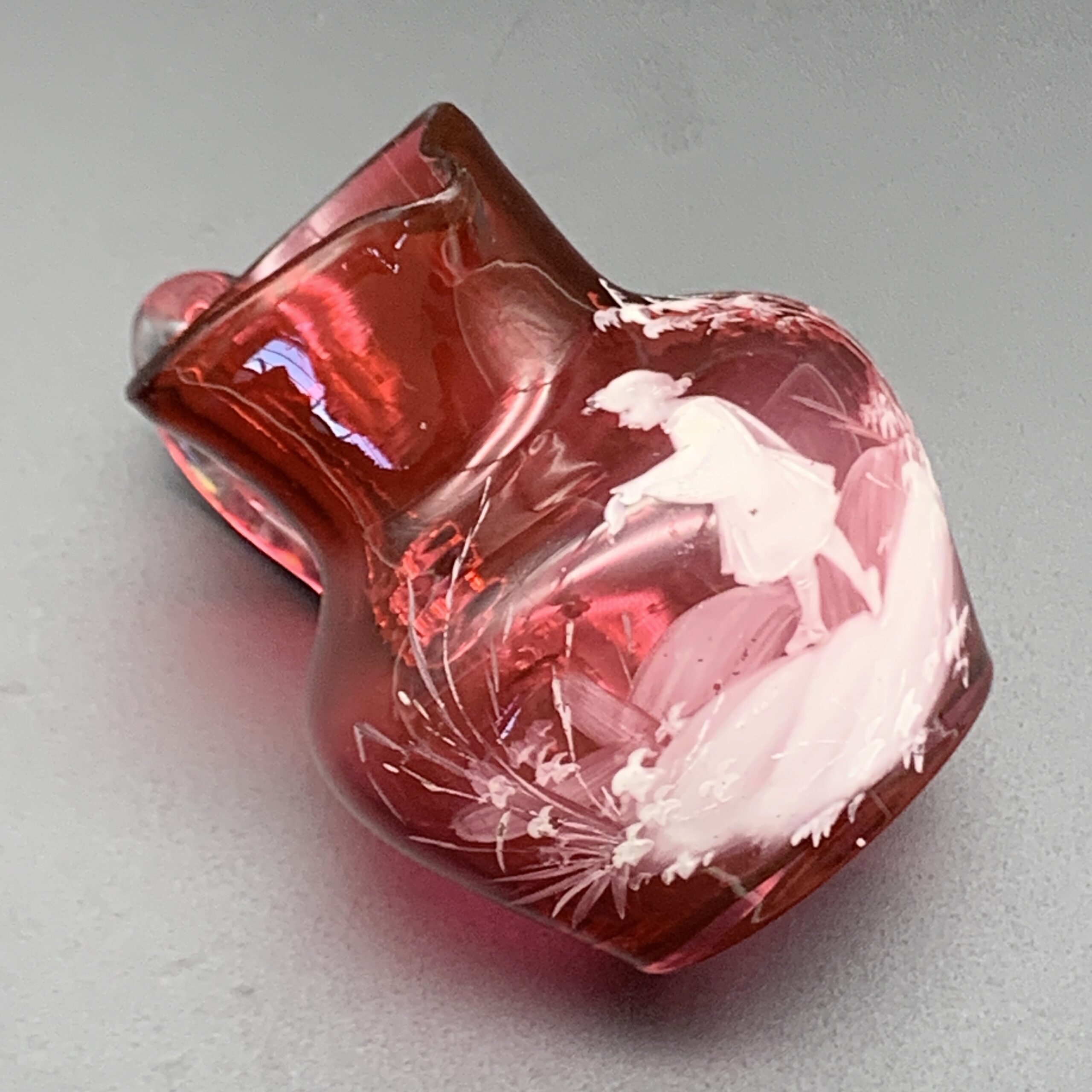 Antique ‘Mary Gregory’ Cranberry Glass Cream Jug - Image 2