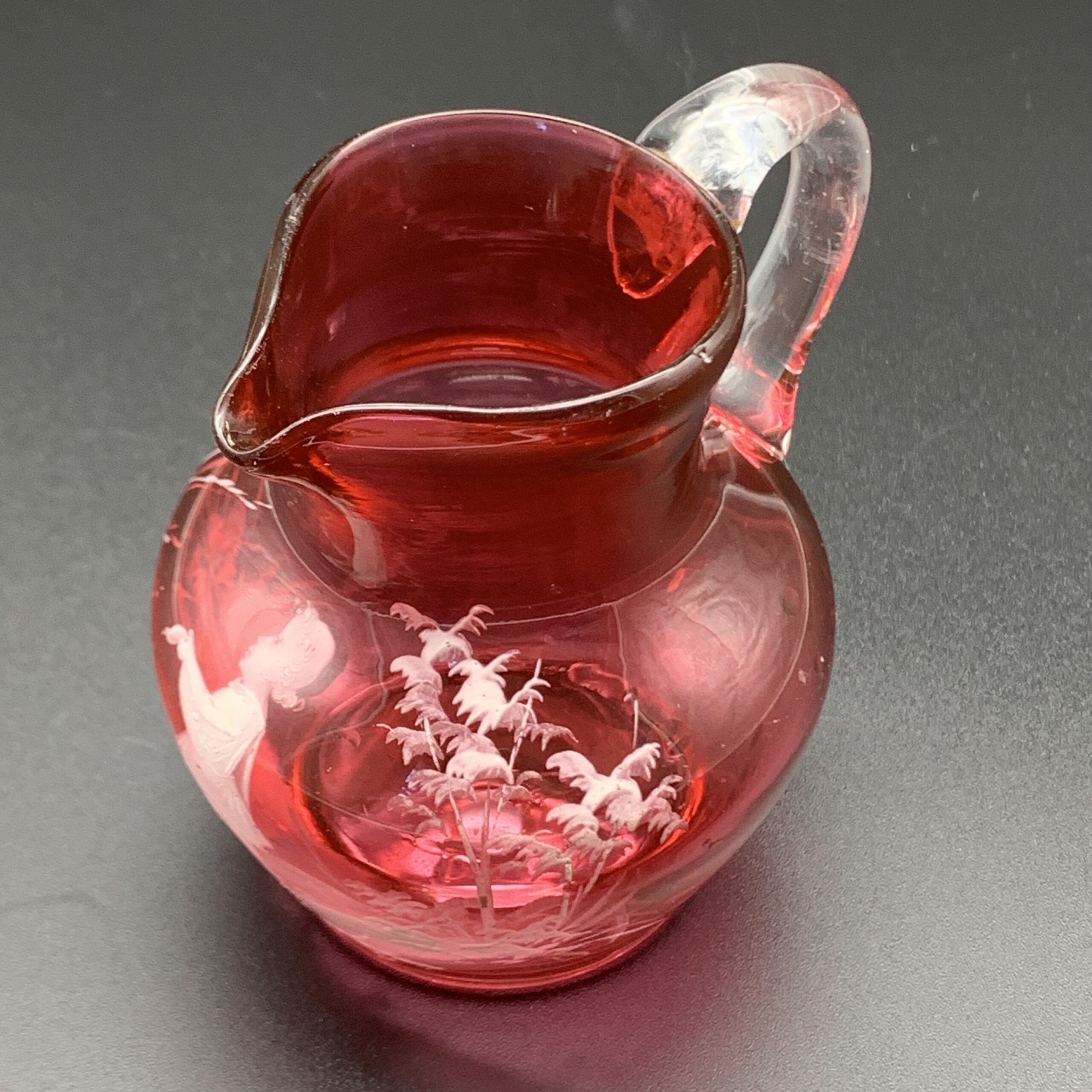 Antique ‘Mary Gregory’ Cranberry Glass Cream Jug - Image 8