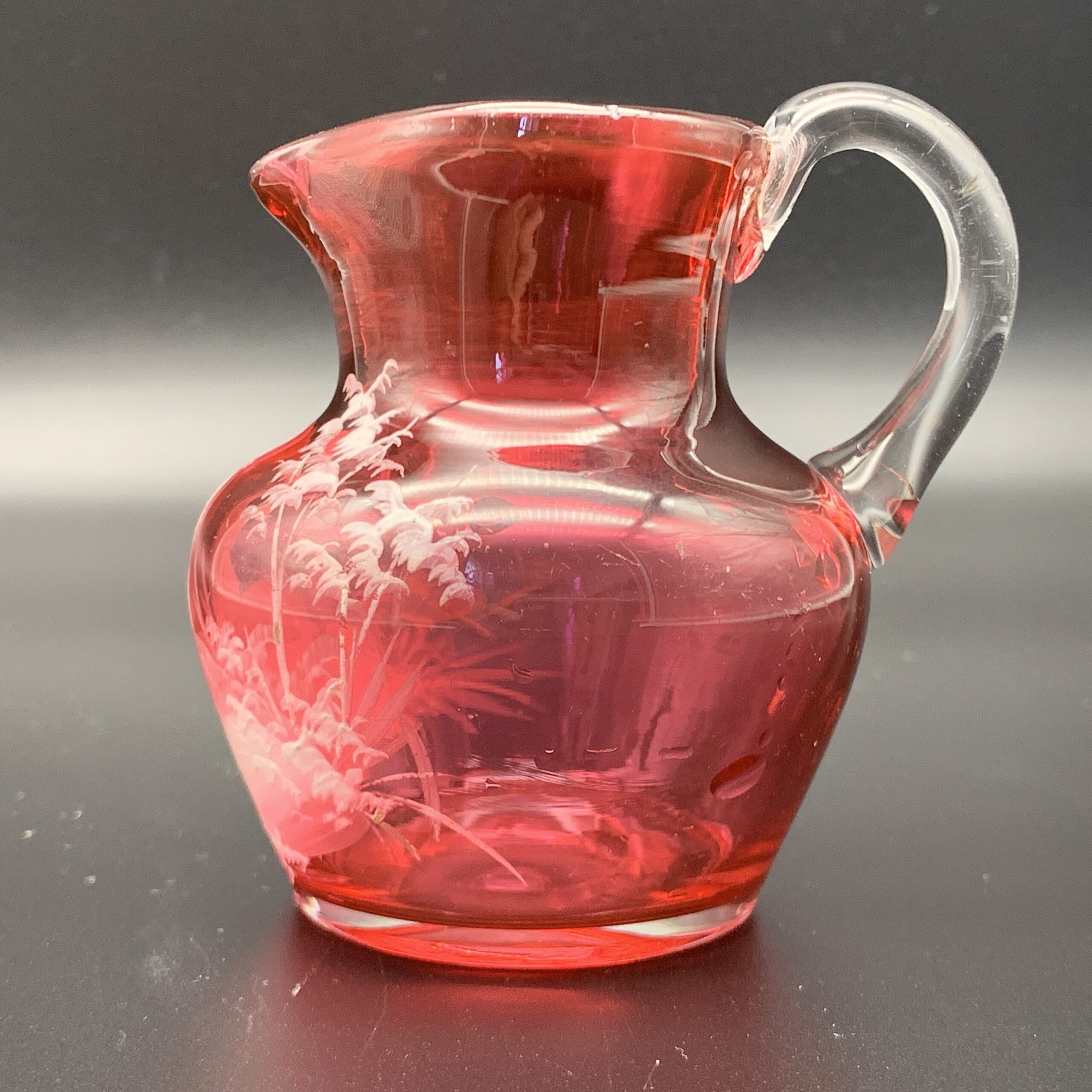 Antique ‘Mary Gregory’ Cranberry Glass Cream Jug - Image 7