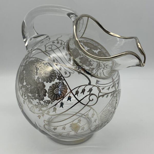 Large Glass Sterling Silver Overlay Water Jug (1940’s)
