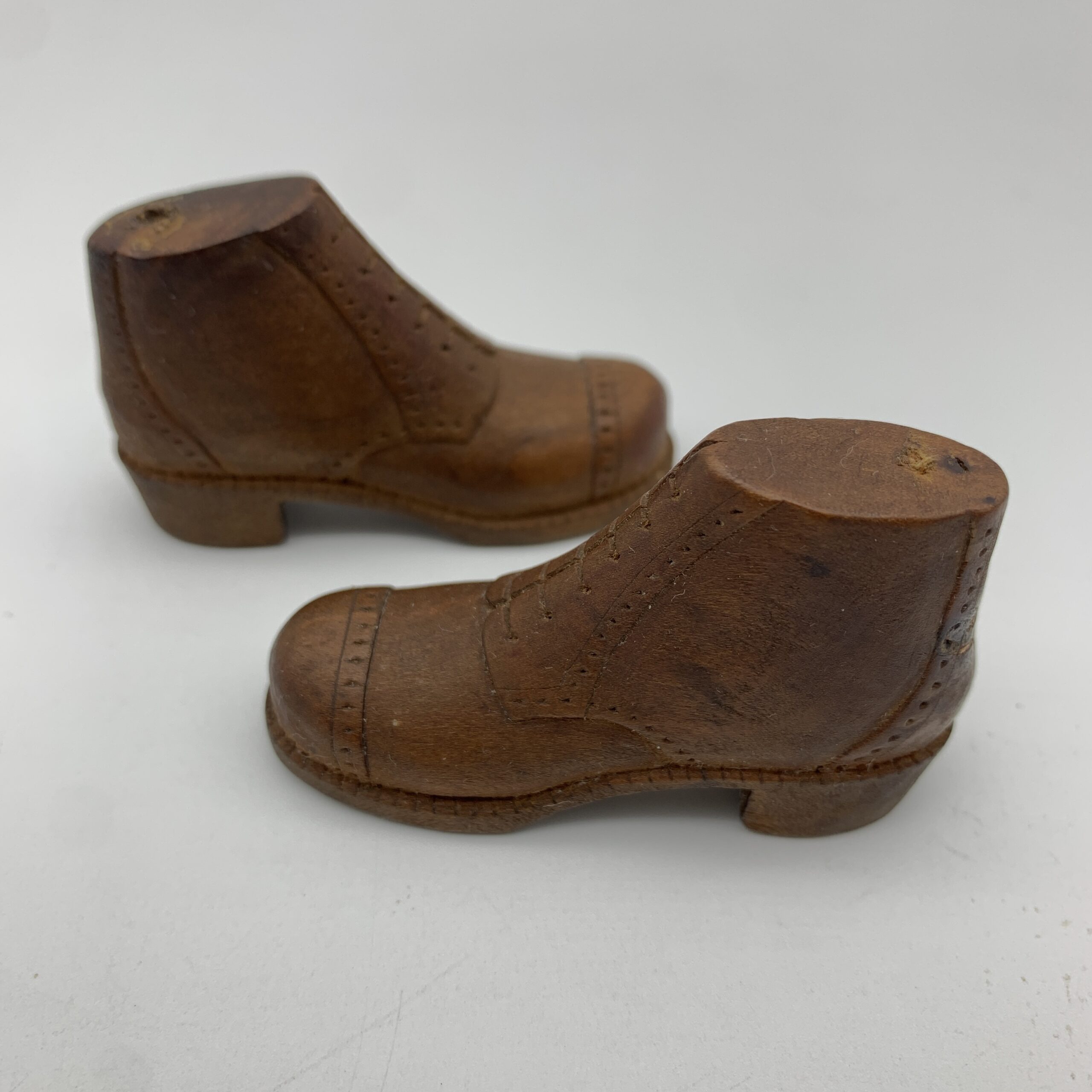 Trench Art/POW - Small Pair of Hand Carved Wooden Shoes - Image 7