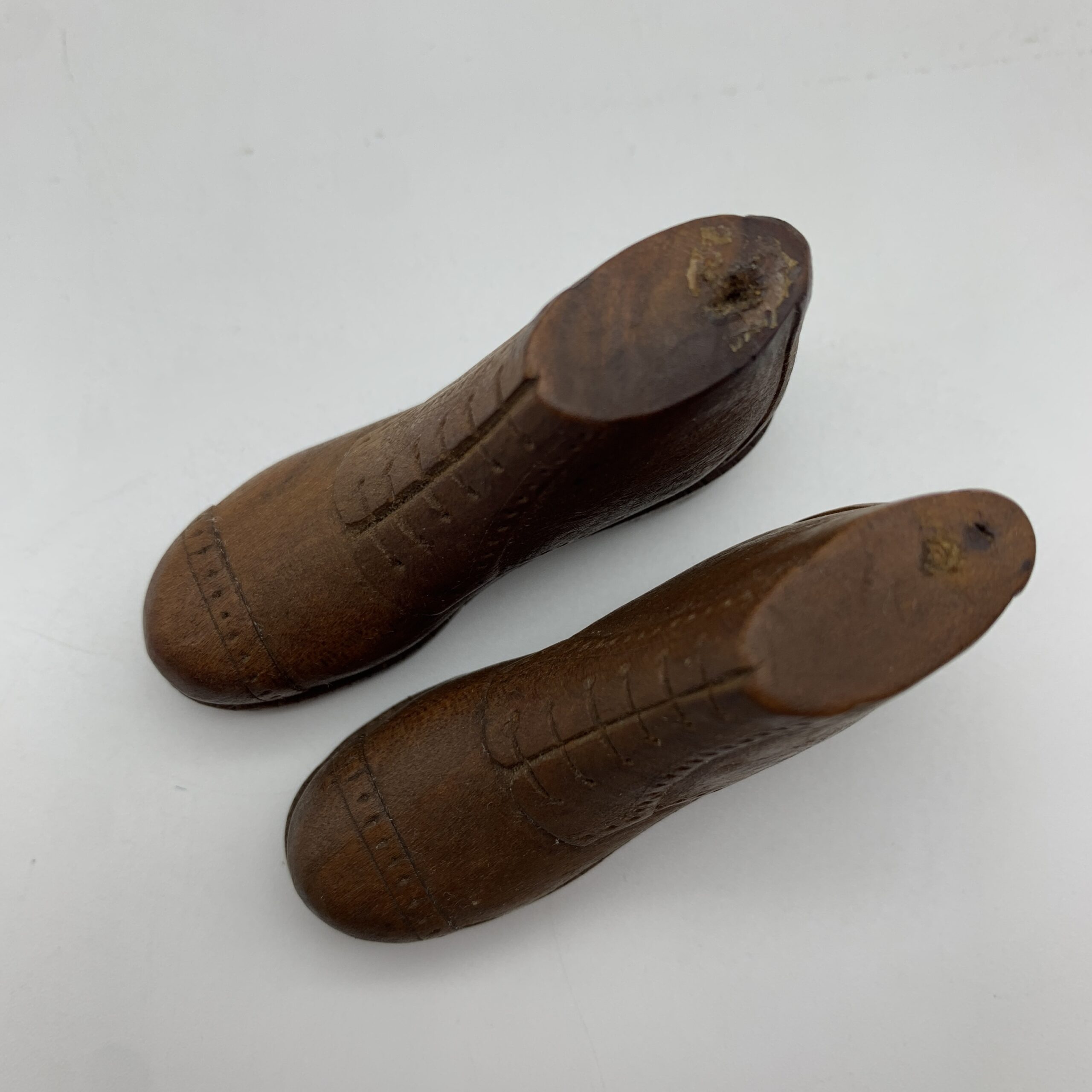 Trench Art/POW - Small Pair of Hand Carved Wooden Shoes - Image 6