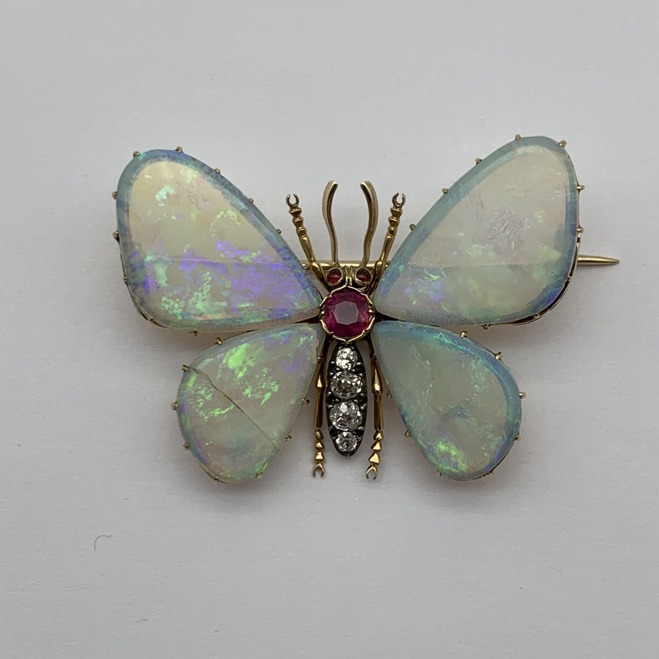 Victorian 14ct Gold, Opal, Diamond & Ruby ‘Butterfly’ Brooch - Image 2