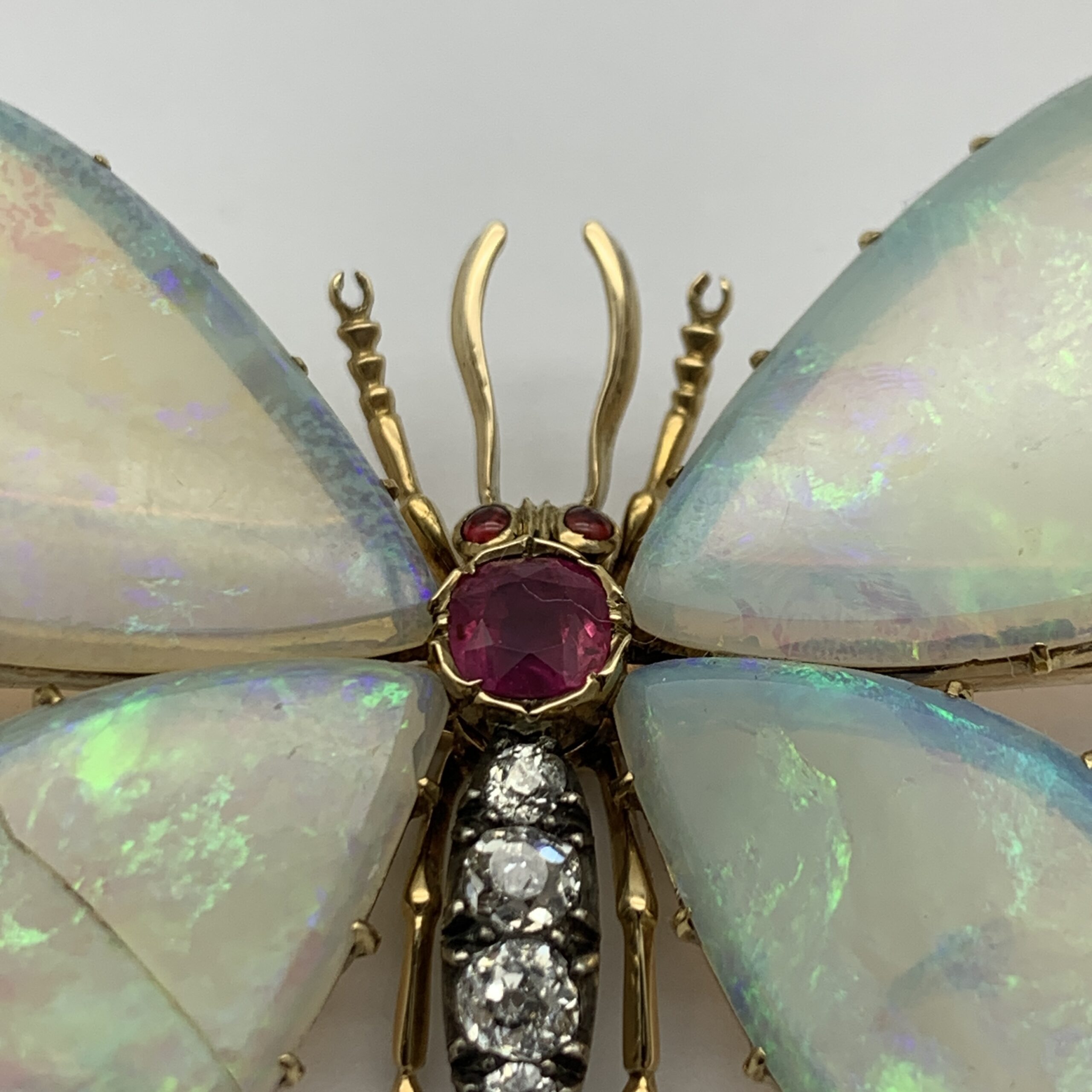 Victorian 14ct Gold, Opal, Diamond & Ruby ‘Butterfly’ Brooch - Image 3