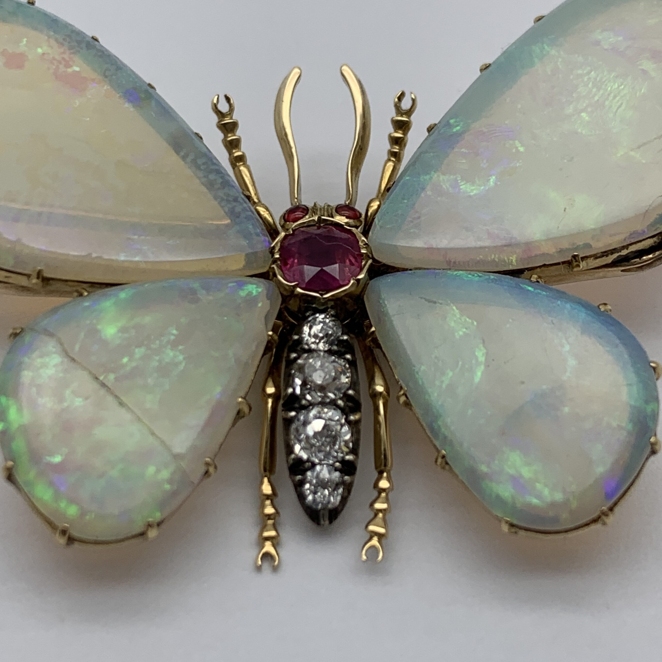 Victorian 14ct Gold, Opal, Diamond & Ruby ‘Butterfly’ Brooch - Image 5