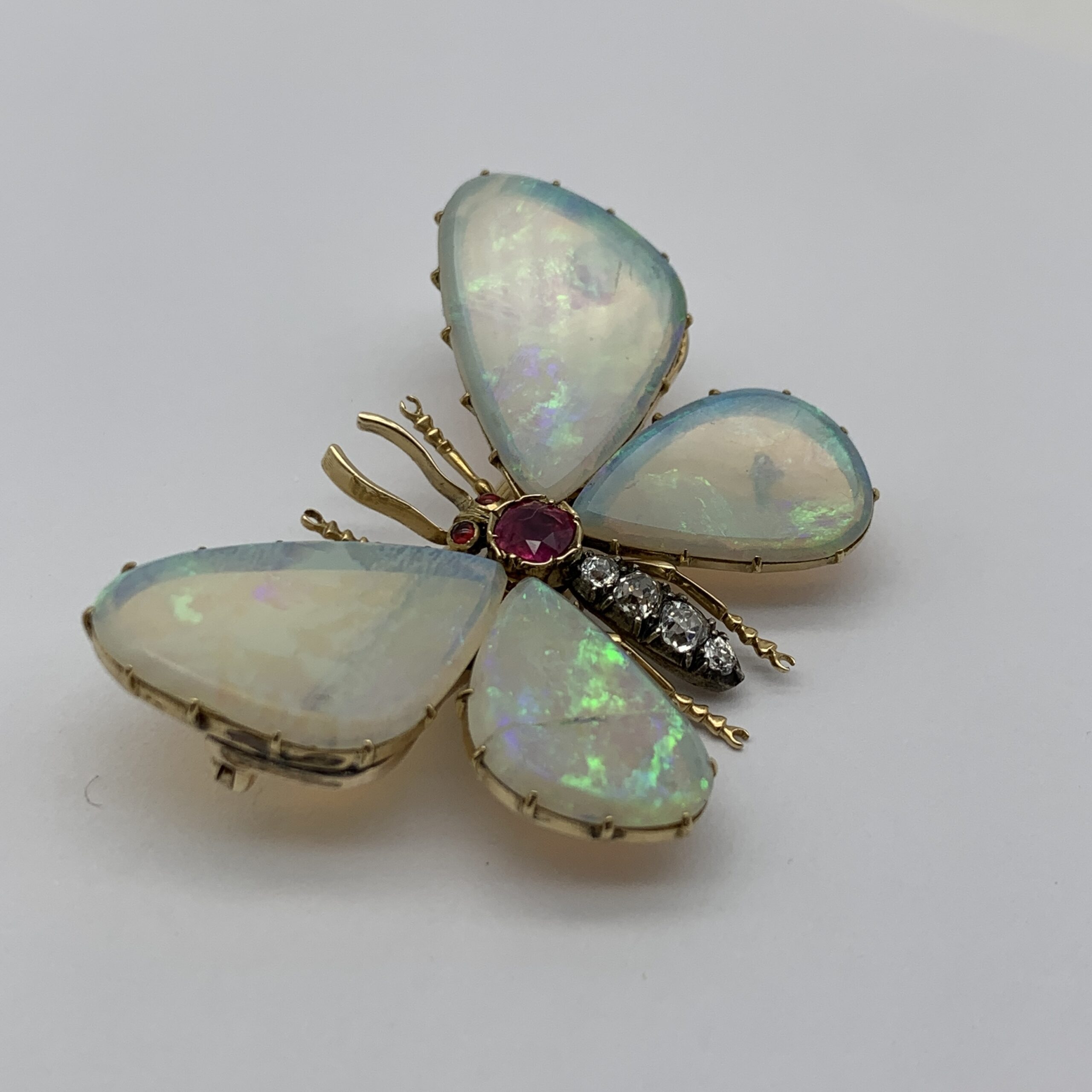Victorian 14ct Gold, Opal, Diamond & Ruby ‘Butterfly’ Brooch