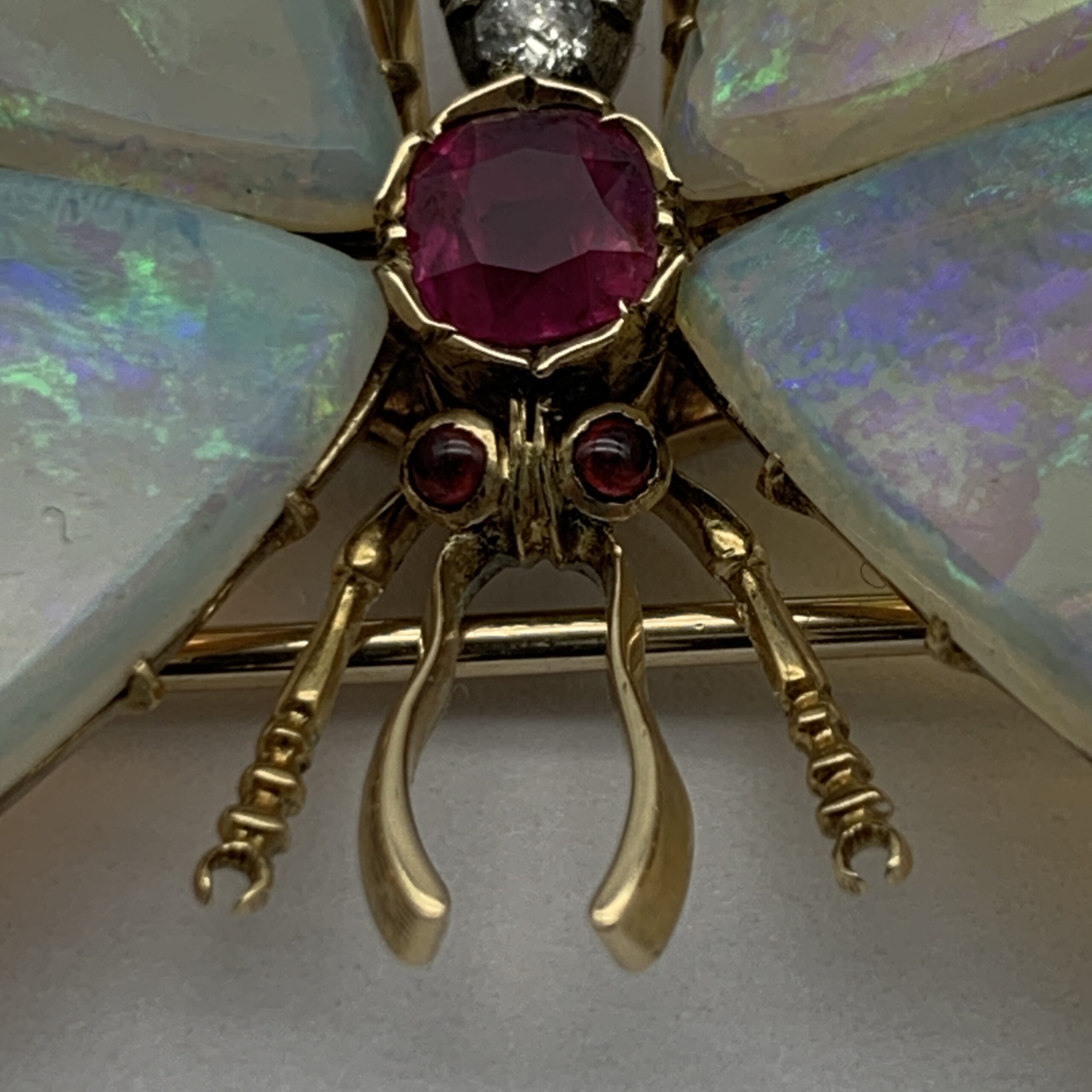 Victorian 14ct Gold, Opal, Diamond & Ruby ‘Butterfly’ Brooch - Image 4