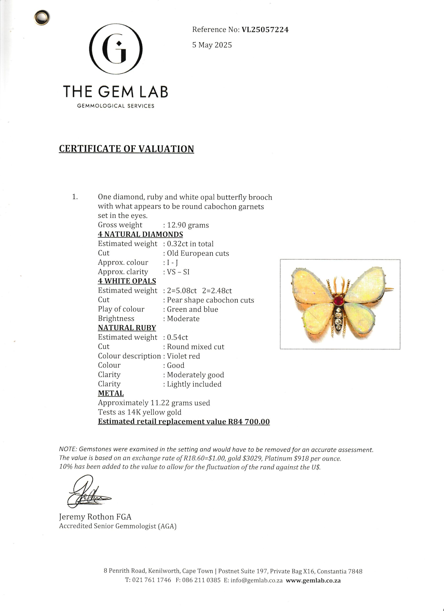 Victorian 14ct Gold, Opal, Diamond & Ruby ‘Butterfly’ Brooch - Image 11