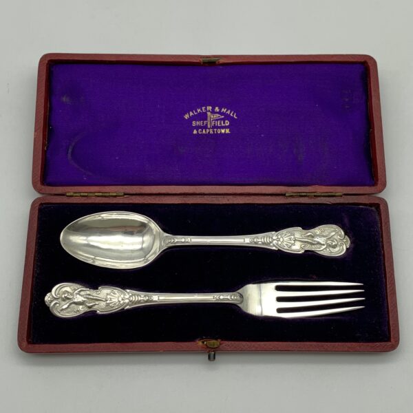 Antique Cased Silver Christening Spoon & Fork Set