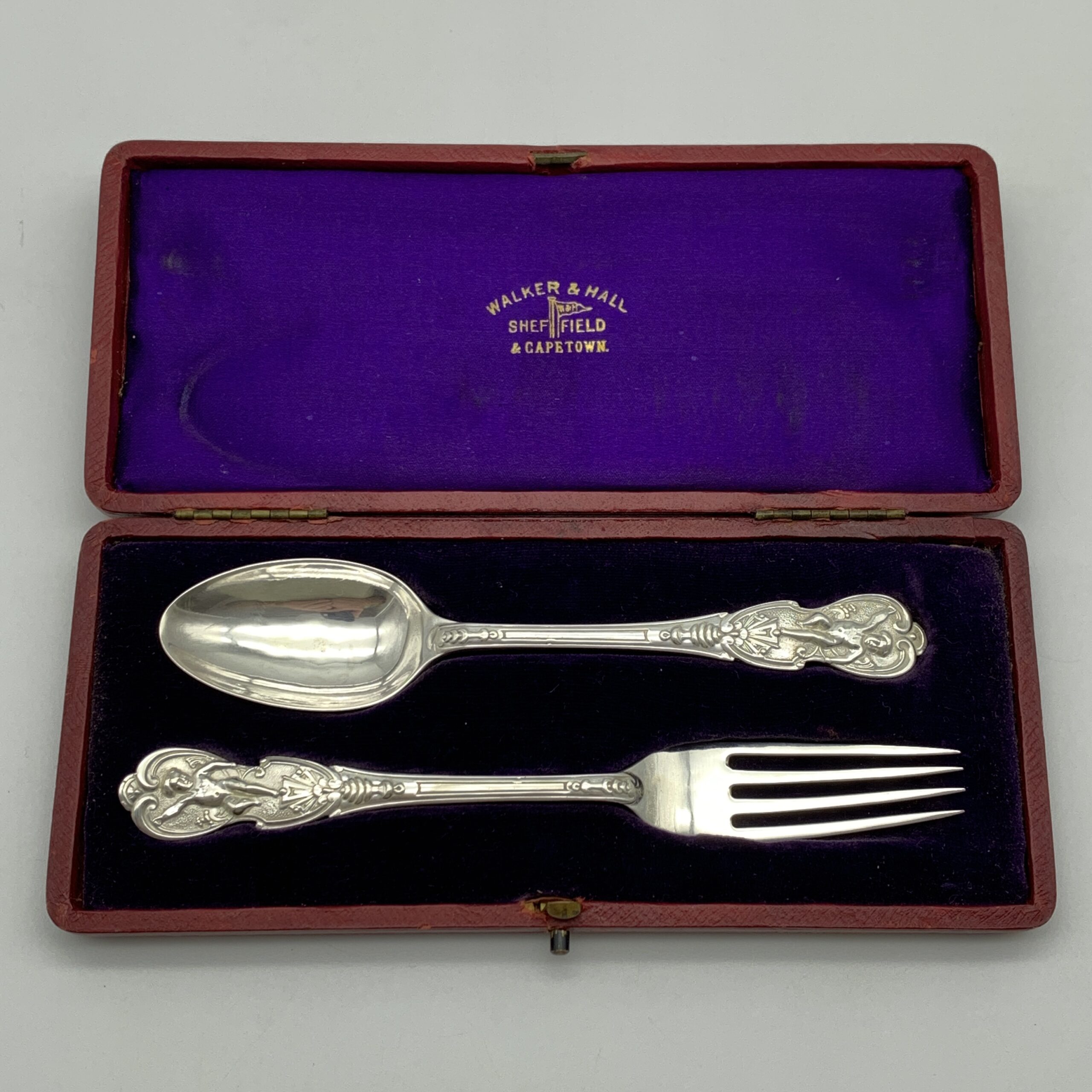 Antique Cased Silver Christening Spoon & Fork Set