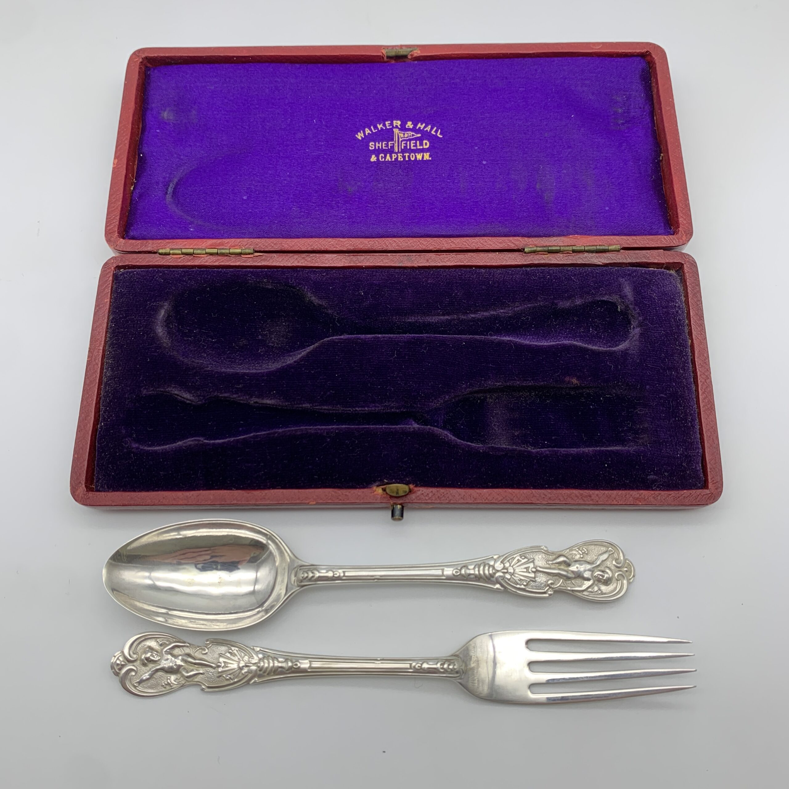 Antique Cased Silver Christening Spoon & Fork Set - Image 2