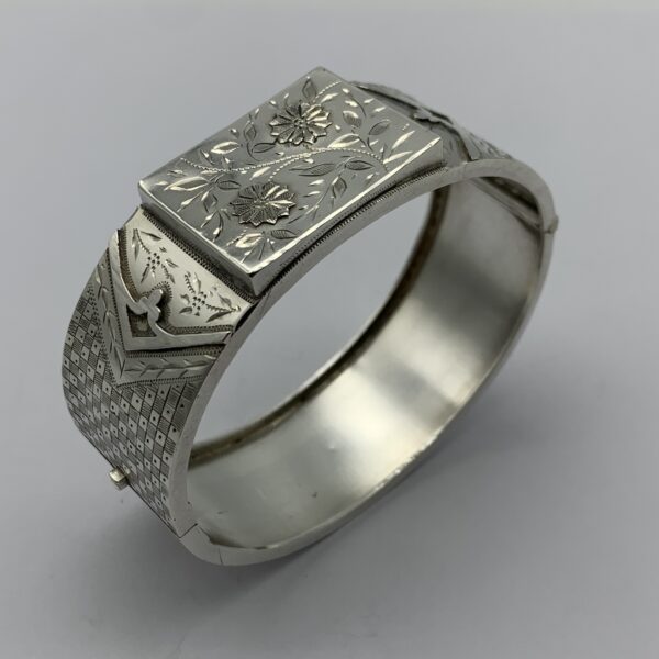 Wide Victorian Solid Silver Cuff Bangle