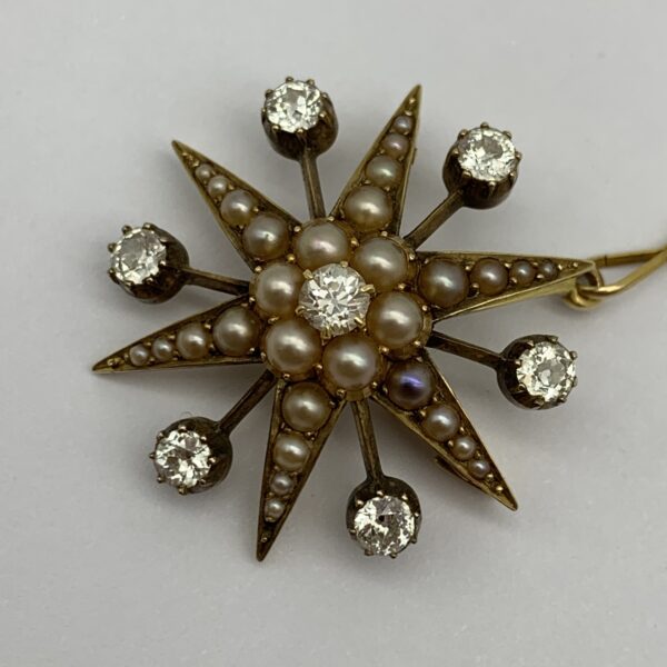 Antique 18ct Gold, Diamond & Seed Pearl Pendant/Brooch