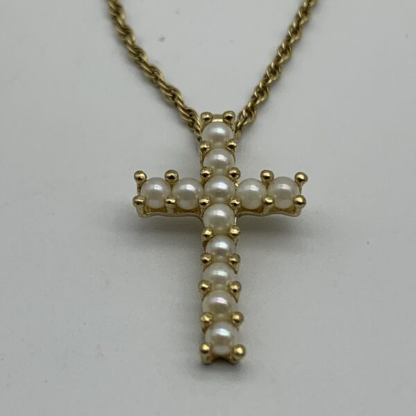 Vintage 9ct Gold, Seed Pearl Cross