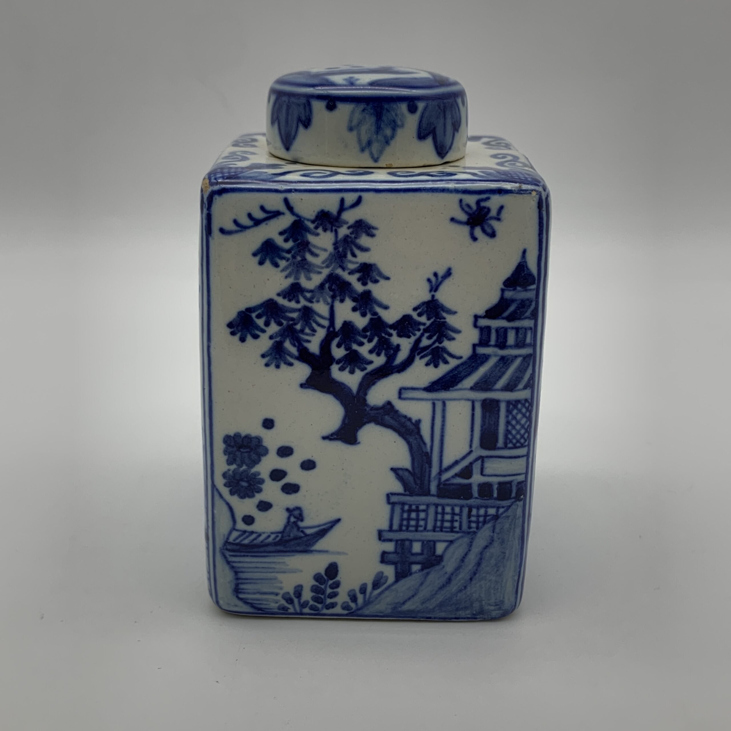 Antique Chinese Blue & White Tea Caddy (Signed) - Image 6