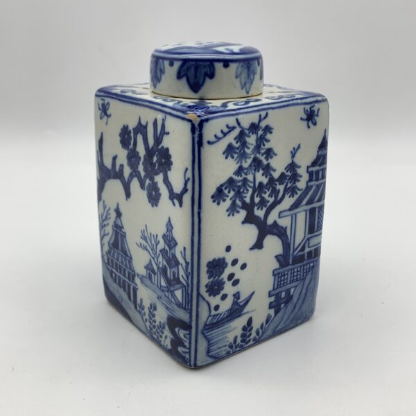 Antique Chinese Blue & White Tea Caddy (Signed)