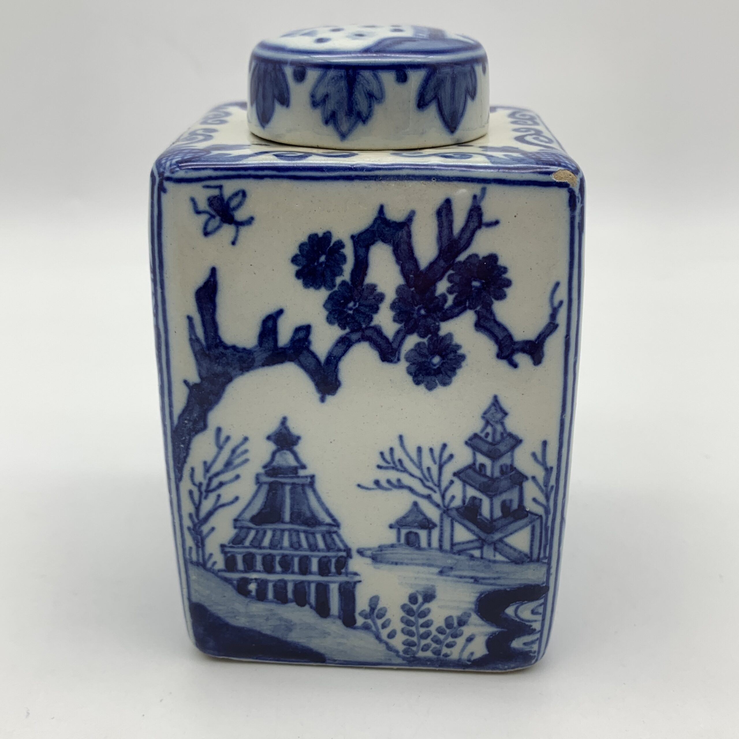 Antique Chinese Blue & White Tea Caddy (Signed) - Image 4