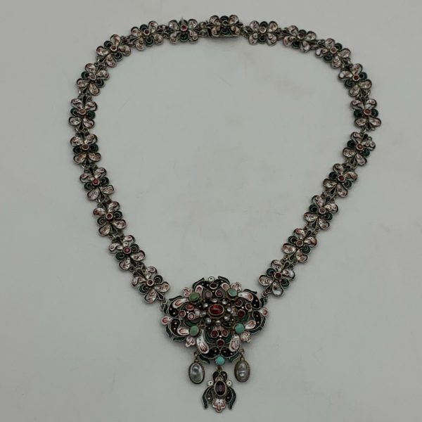 Antique ‘Austro-Hungarian’ Silver Enamelled Multi-Gem Necklace (C. 1870’s)