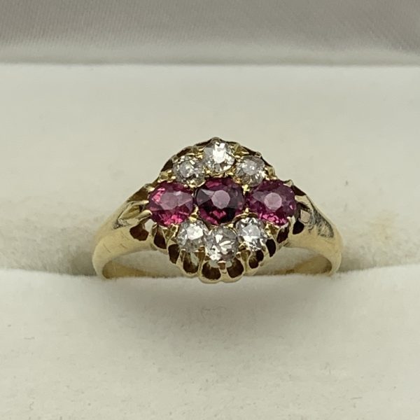 Antique 18ct Gold, Red Sapphire & Diamond Ring (1913)