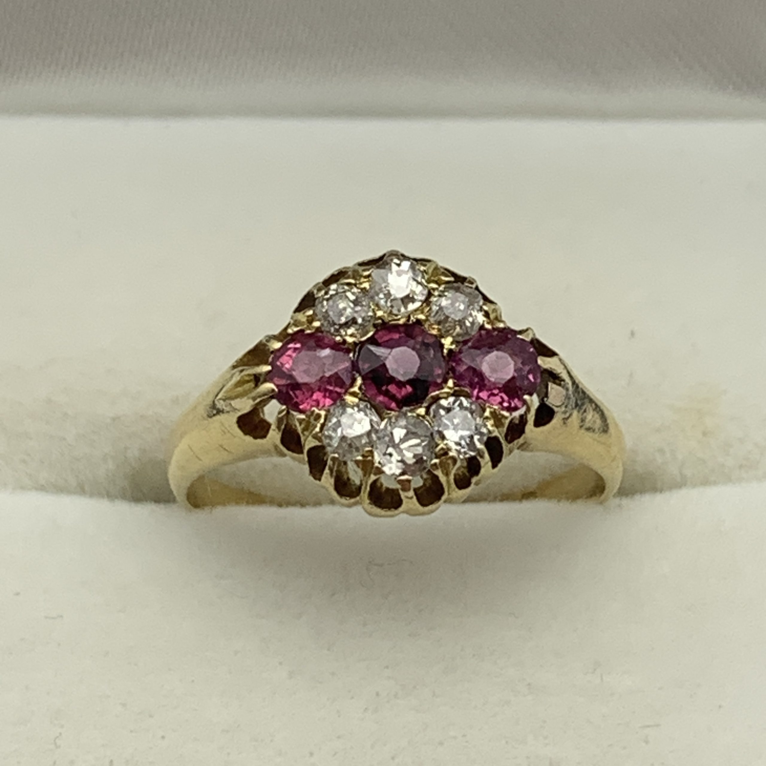 Antique 18ct Gold, Red Sapphire & Diamond Ring (1913)