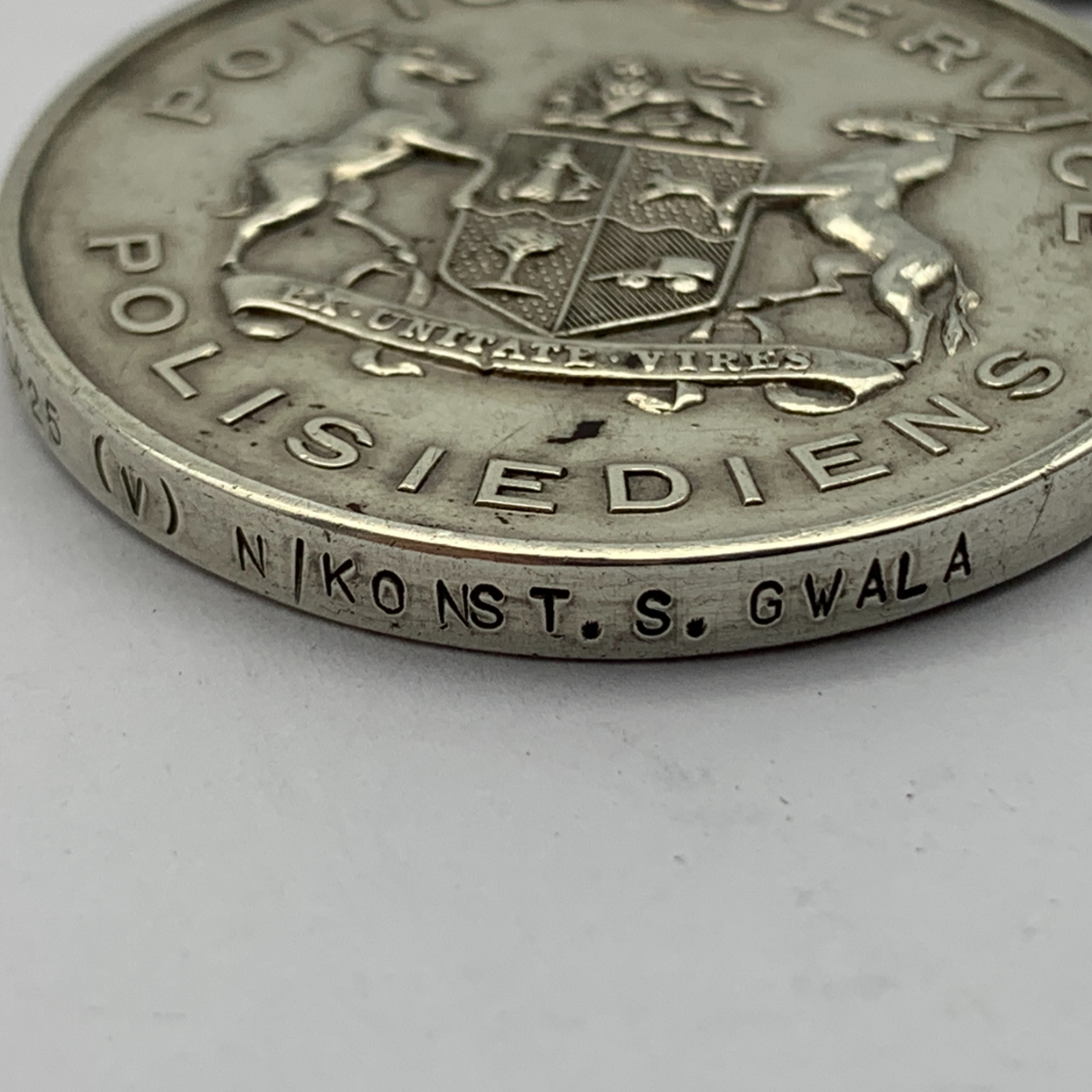 Rare S. Africa Police (SAP) Good Service Medal (S. GWALA) - Image 3