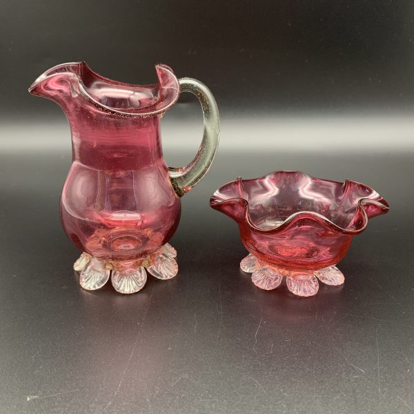 Antique ‘Cranberry Glass’ Cream Jug & Sugar Bowl