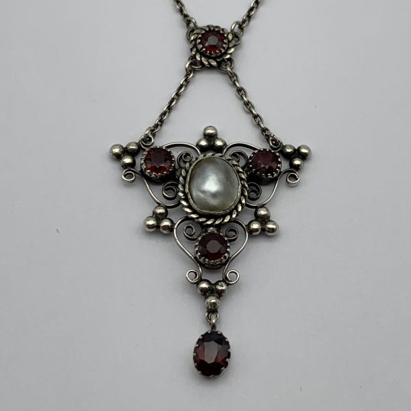 Vintage Silver, Garnet & Pearl Necklace
