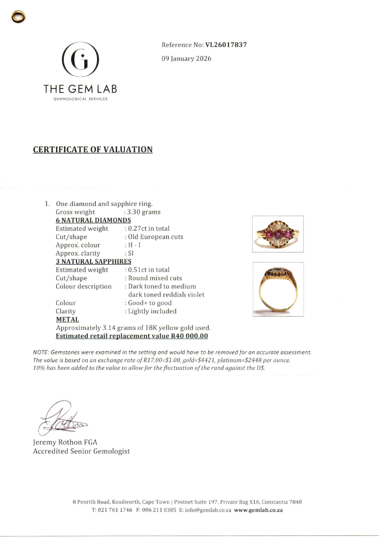 Antique 18ct Gold, Red Sapphire & Diamond Ring (1913) - Image 7