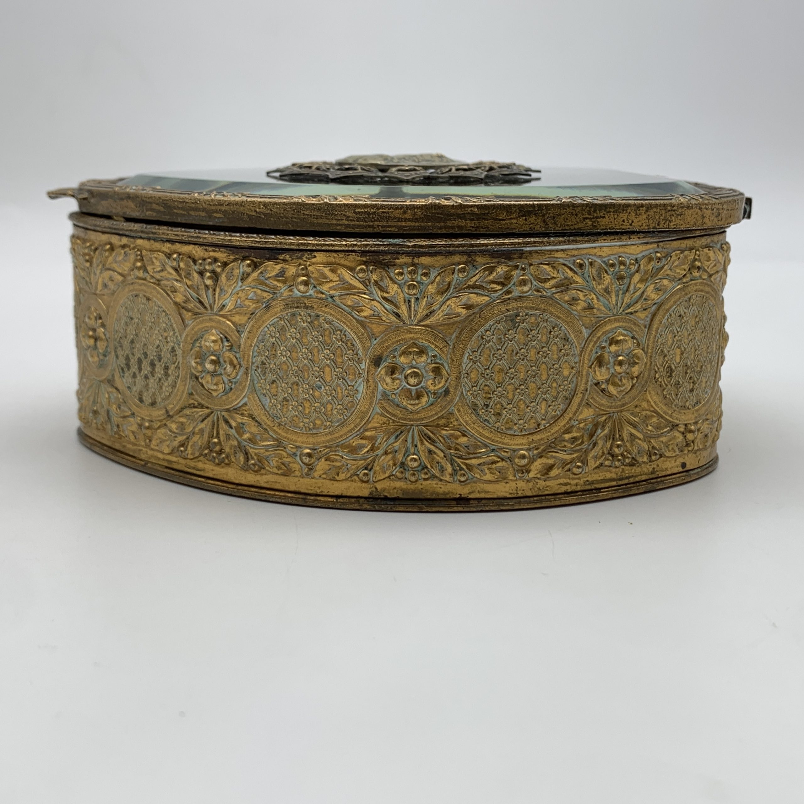 Antique French Bevelled Glass & Brass Jewellery Box - Image 4