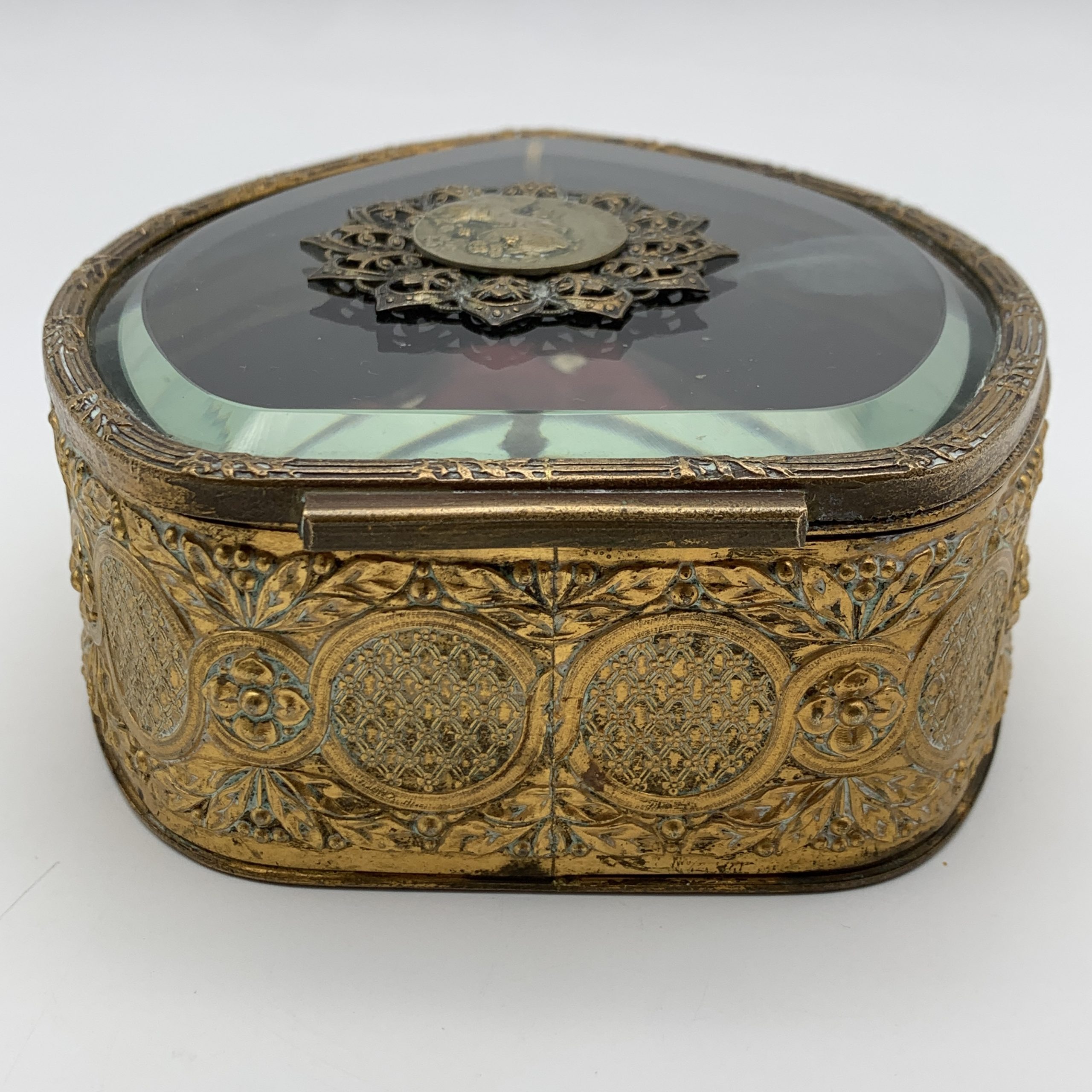 Antique French Bevelled Glass & Brass Jewellery Box - Image 5