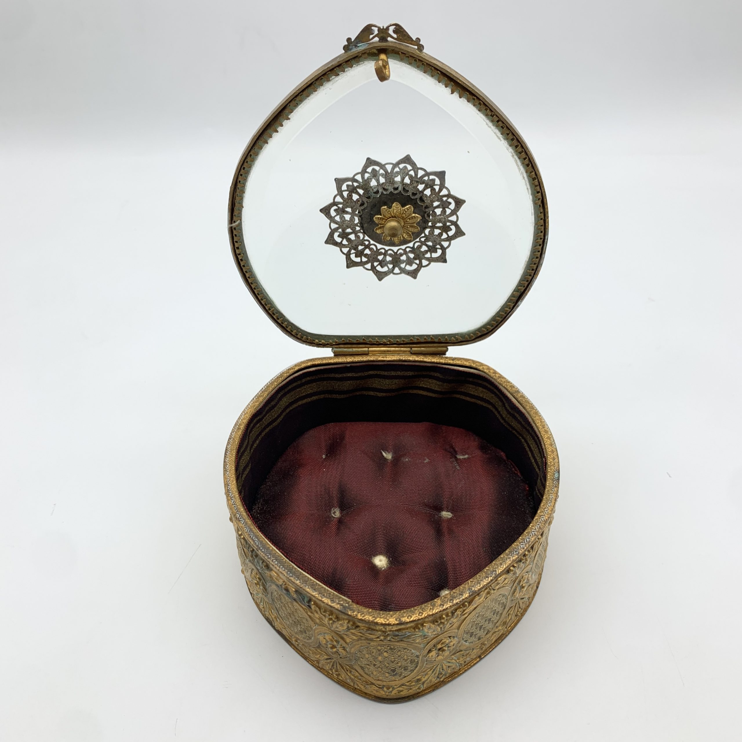 Antique French Bevelled Glass & Brass Jewellery Box - Image 2