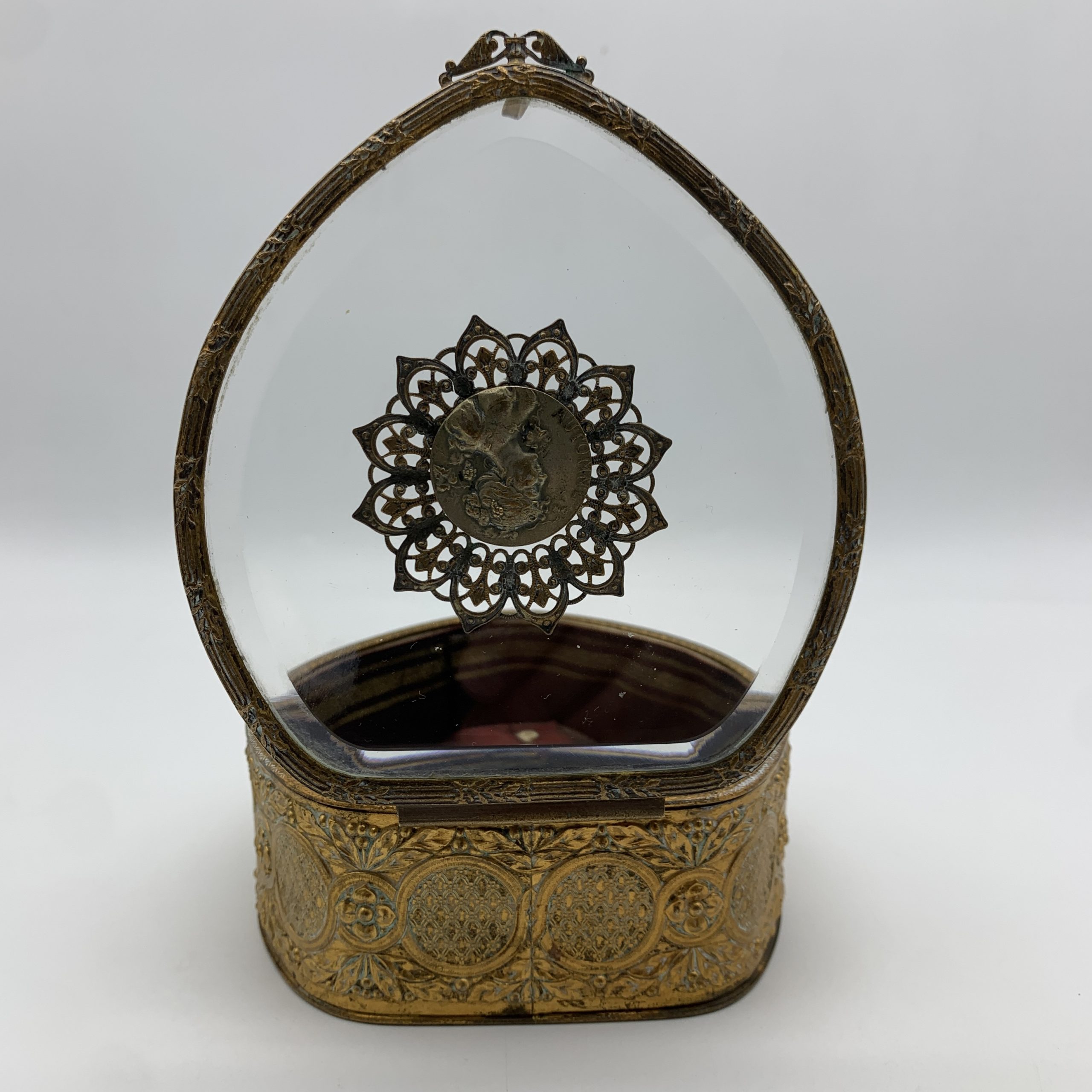Antique French Bevelled Glass & Brass Jewellery Box - Image 6