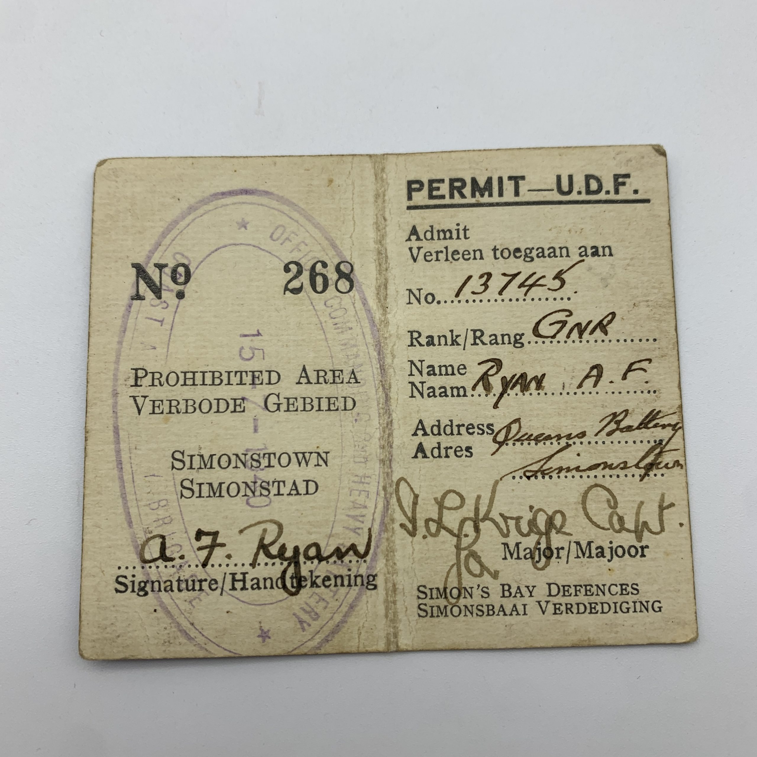 WW2 – S. African Medal Pair to ‘A.F. RYAN’ (Incl. Documents) - Image 9