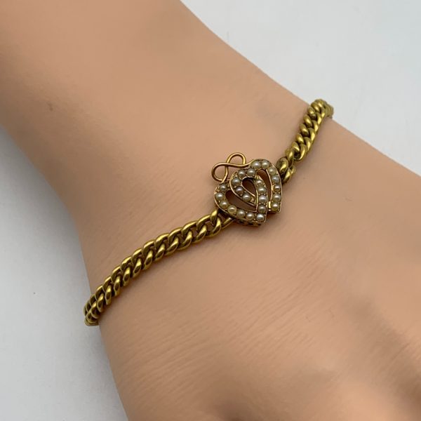 Antique 15ct Gold ‘Double Heart’ Seed Pearl Bracelet