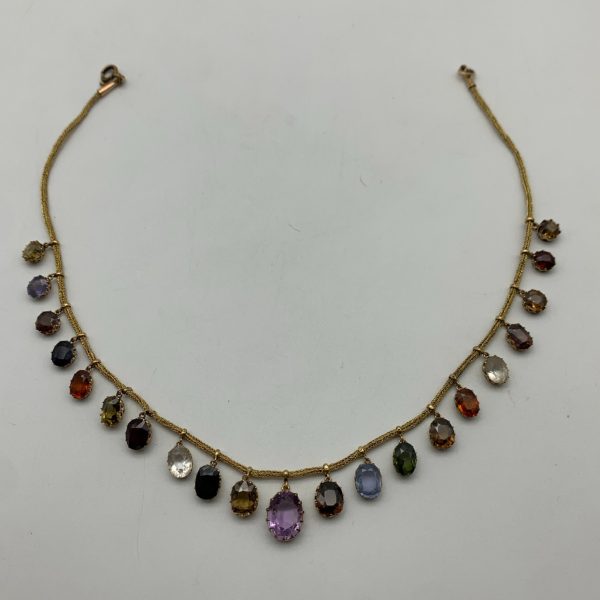 Antique 9ct Gold Gemstone Fringe Necklace