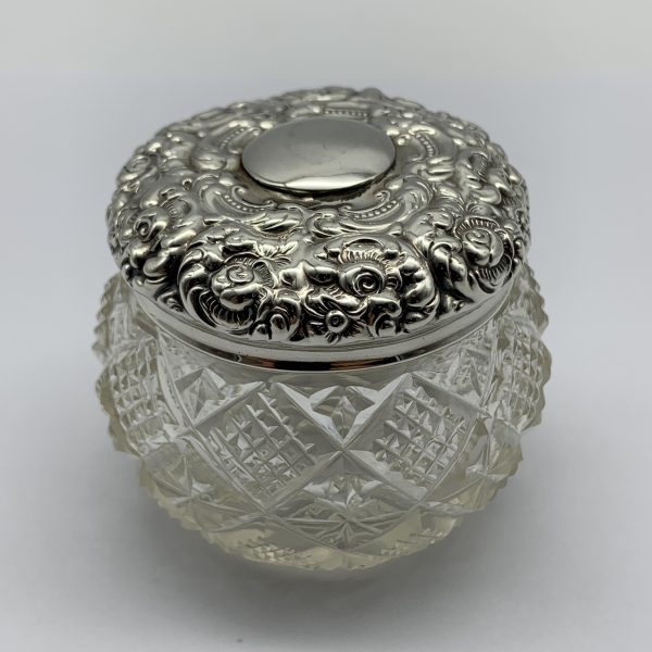 Antique Silver & Crystal Trinket Jar & Lid
