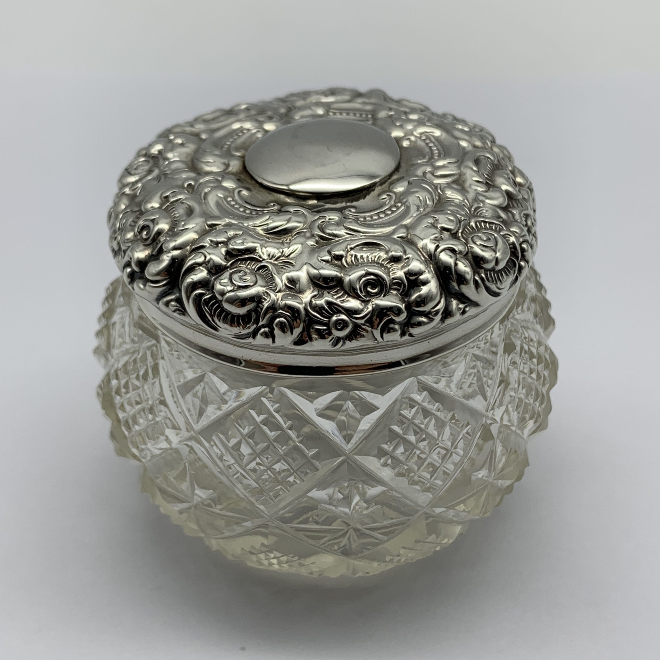 Antique Silver & Crystal Trinket Jar & Lid