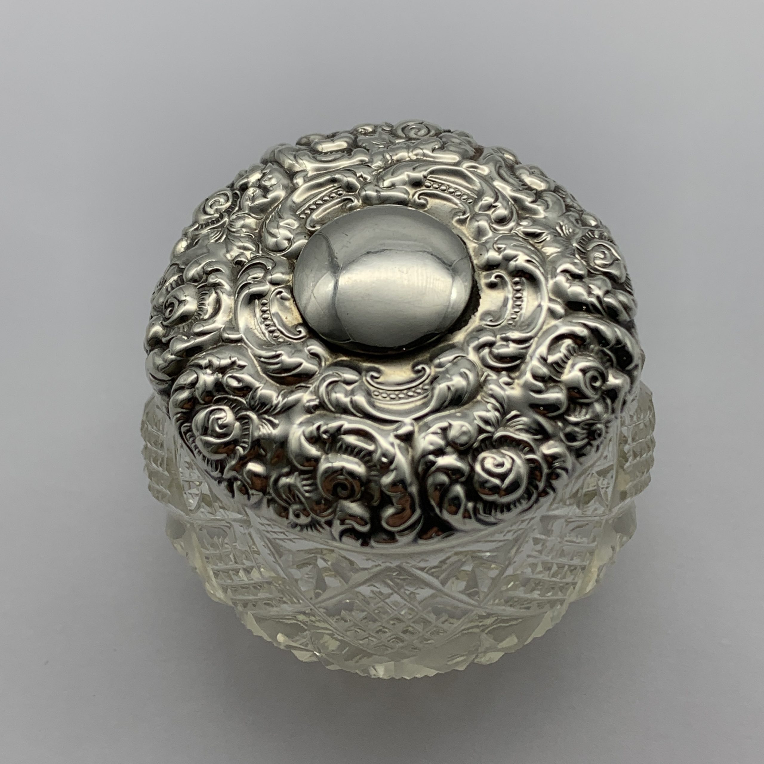 Antique Silver & Crystal Trinket Jar & Lid - Image 3