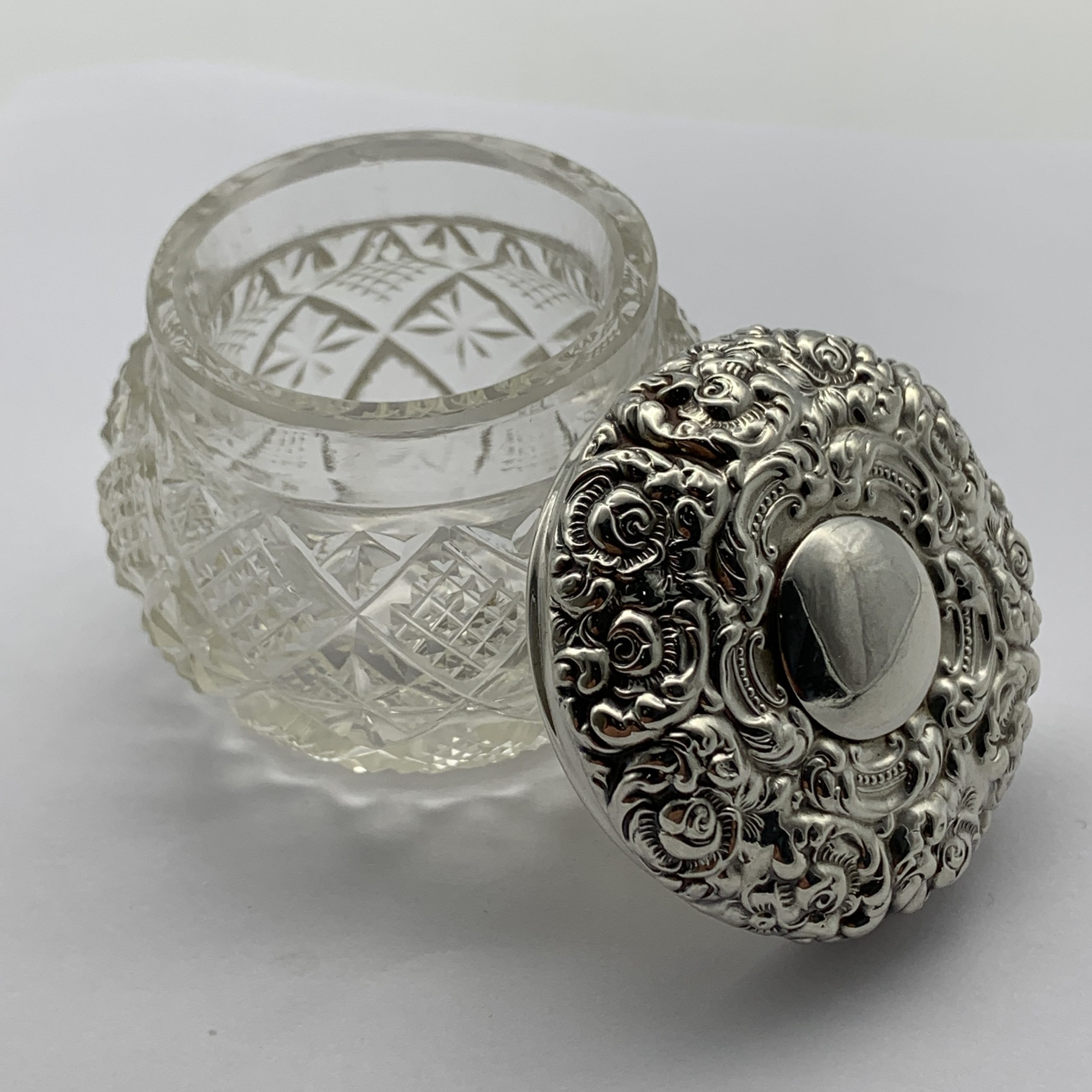 Antique Silver & Crystal Trinket Jar & Lid - Image 2