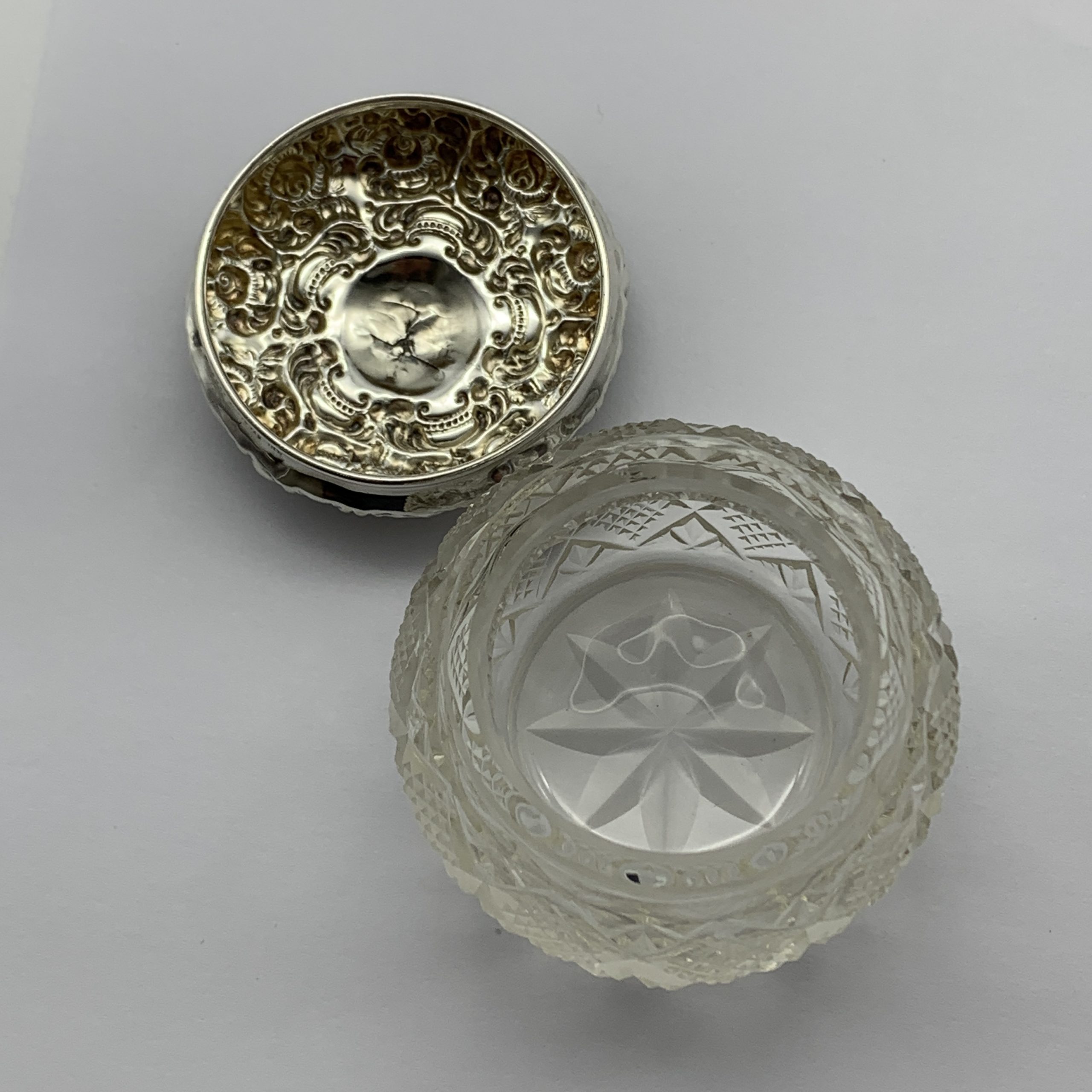 Antique Silver & Crystal Trinket Jar & Lid - Image 4