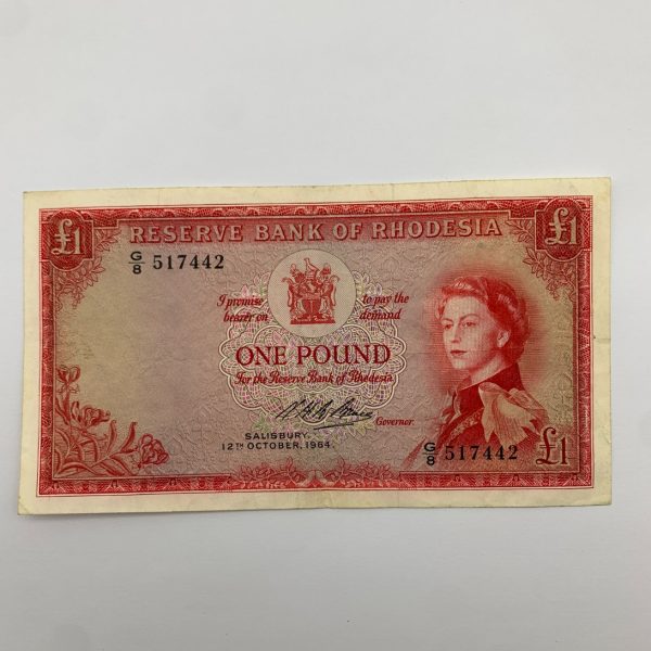 Rhodesian – 1964 ‘NHB Bruce’ One Pound ‘G8’ Bank Note (A/UNC)