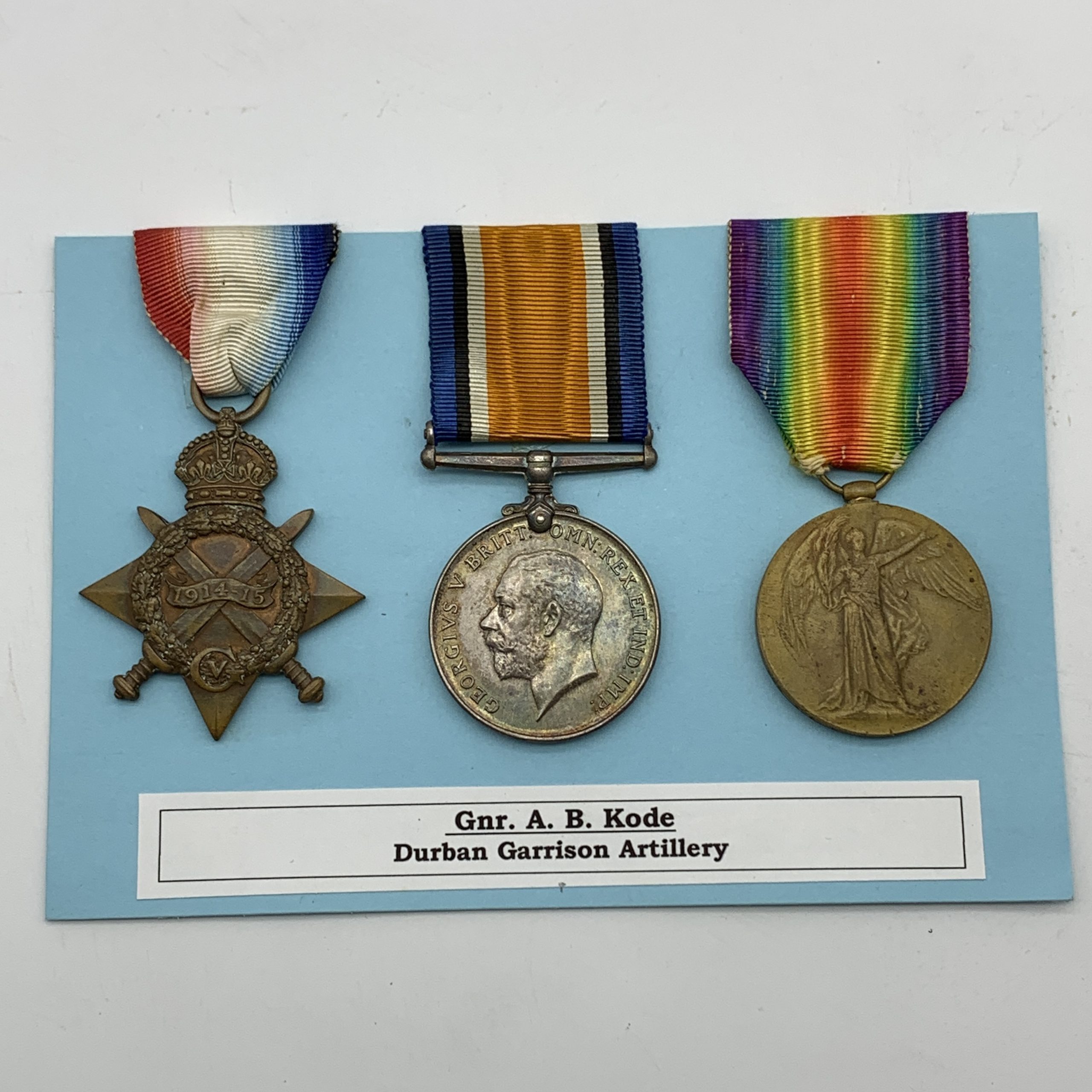 WW1 Medal Trio - ‘Gnr. A.B. Kode’ (Durban Garrison Artillery)