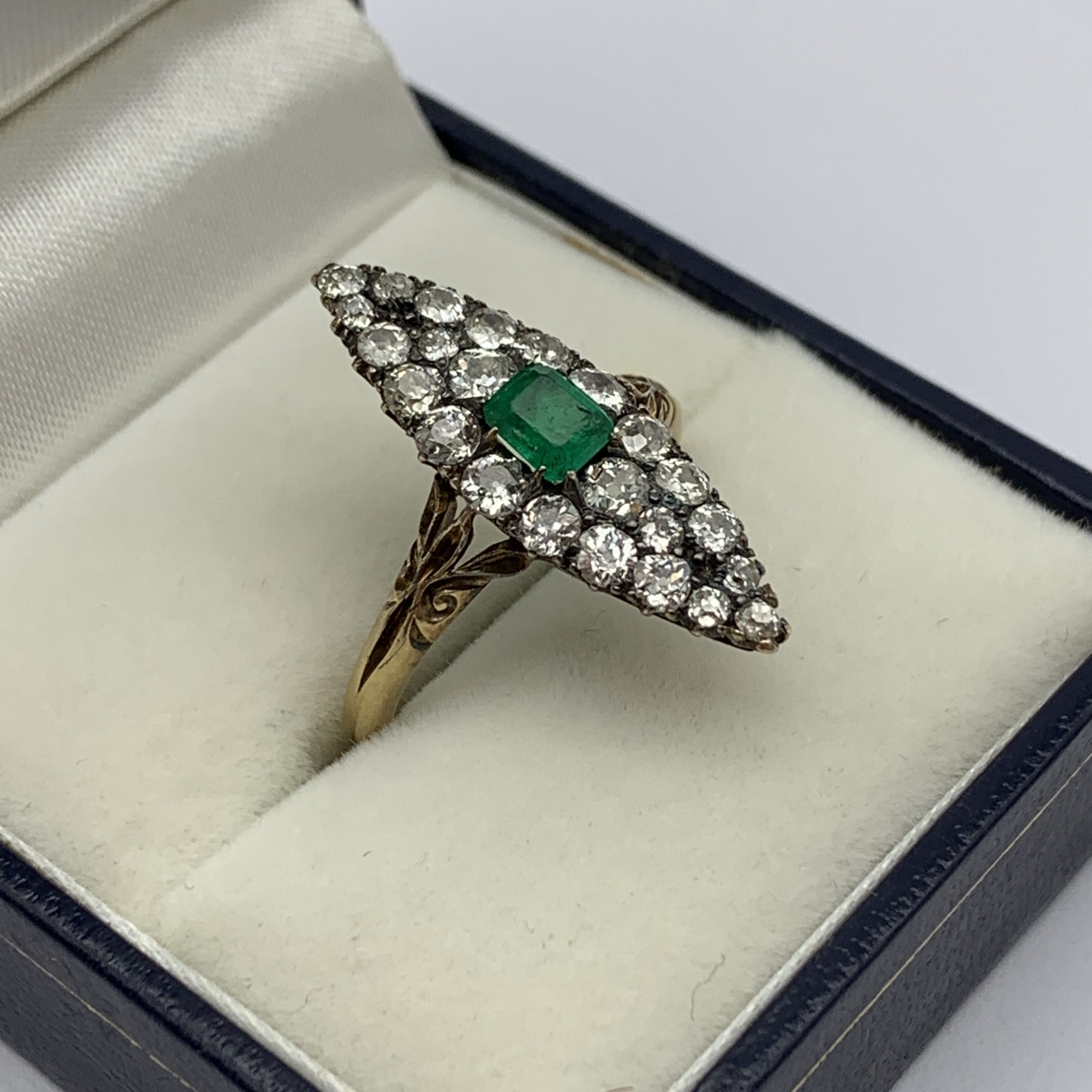 Victorian 18ct Gold, Marquise Diamond & Emerald Ring
