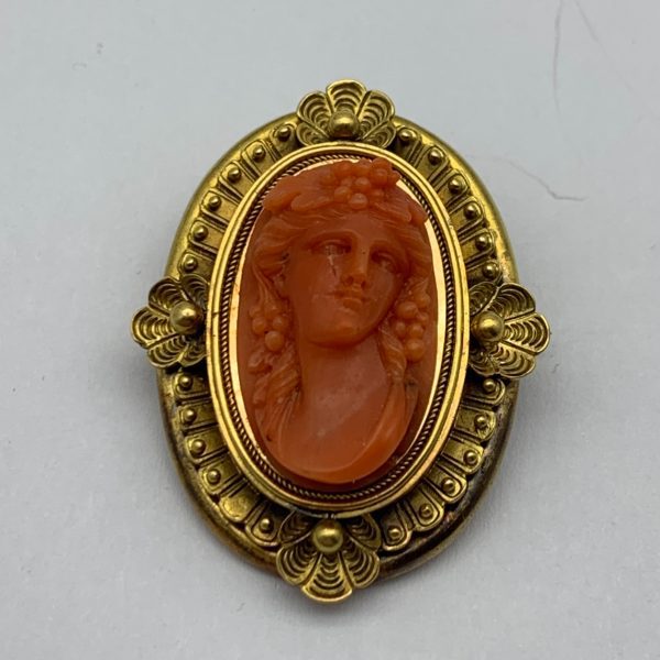 Victorian 18ct Gold & Red Coral Cameo Brooch