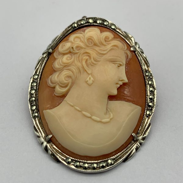 Vintage Silver & Marcasite Cameo Brooch/Pendant