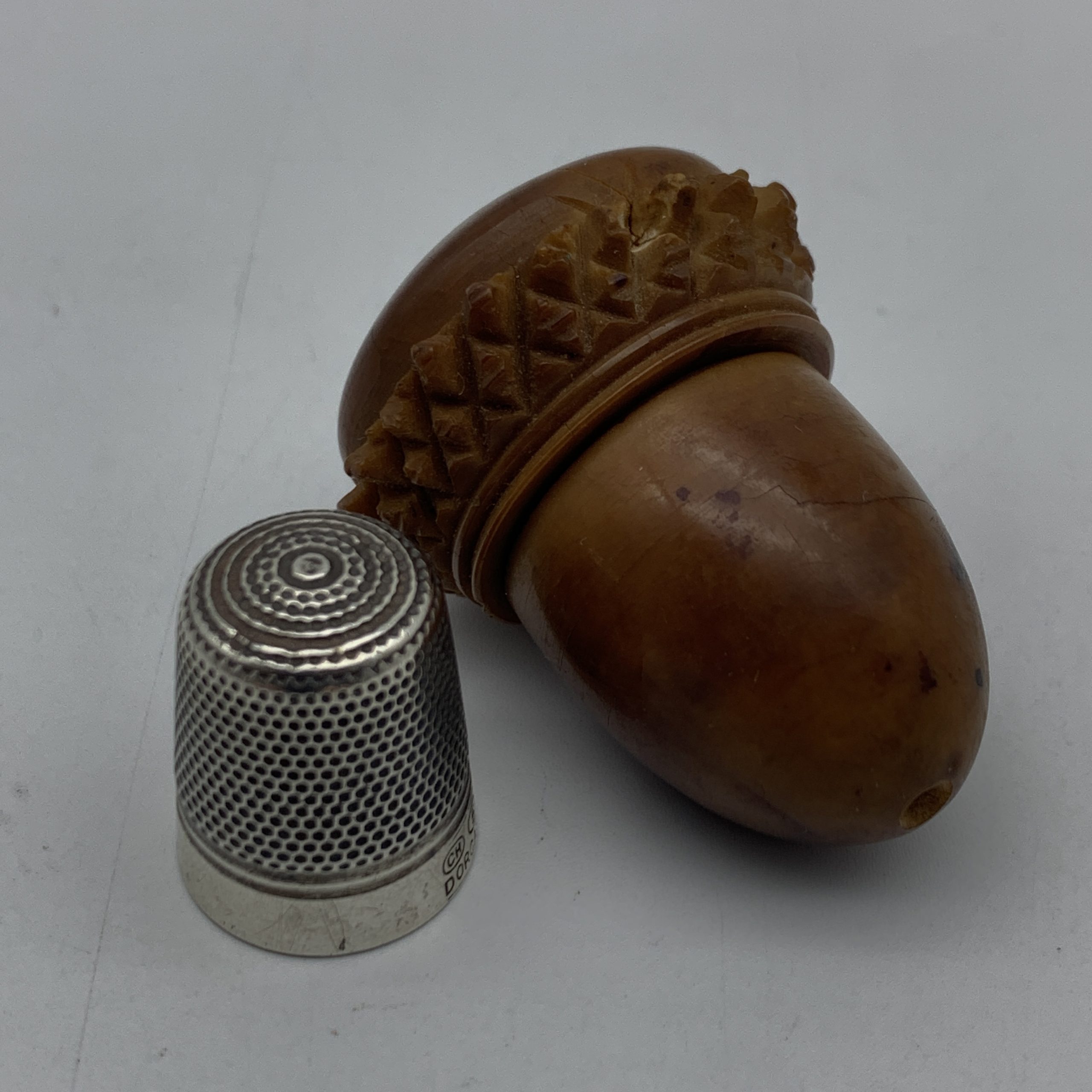 Antique Acorn Thimble Holder & Thimble