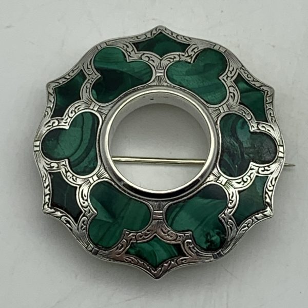 Antique Scottish Silver & Malachite Brooch/Pendant