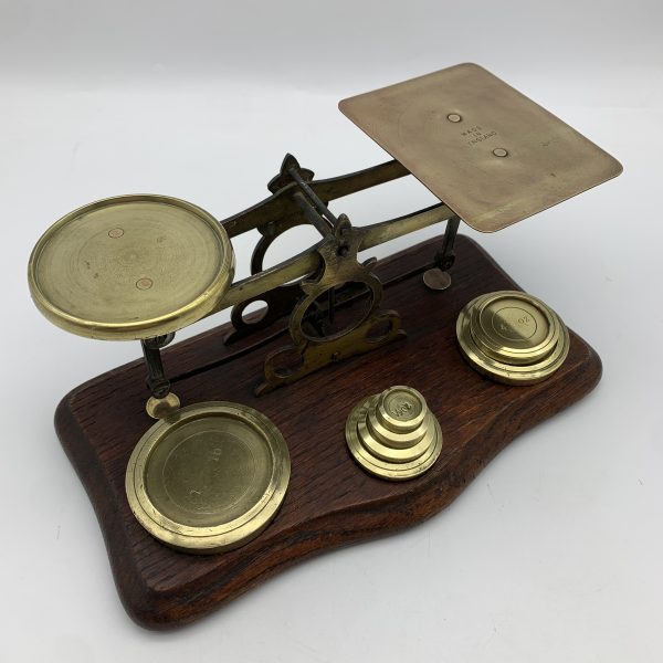 Early Large Brass & Wood Postal Scale