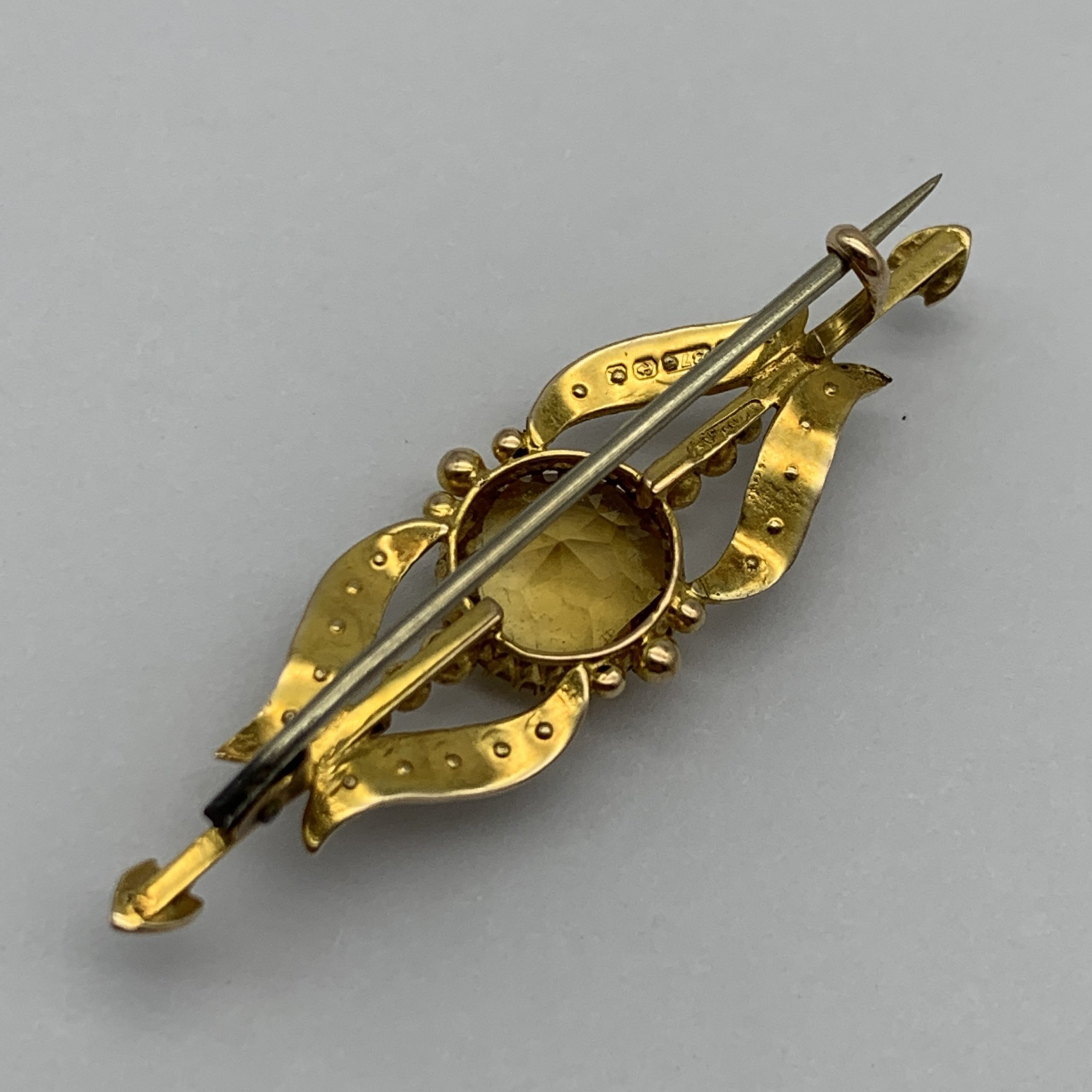 Antique Gold, Citrine & Seed Pearl Brooch - Image 4