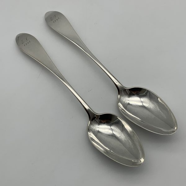 Pair Antique German Solid Silver Serving Spoons (1848)